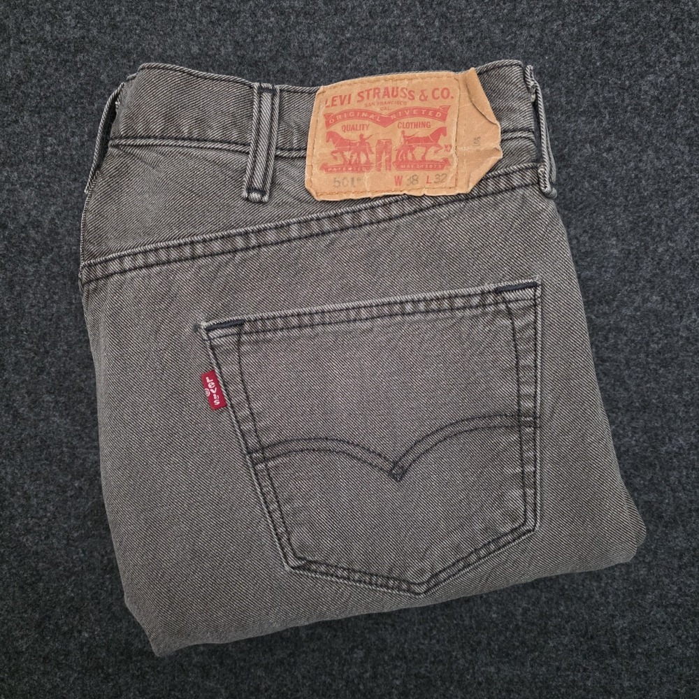 Levis 501 Mens 38x32‎ Grey Medium Wash Denim Straight Jeans Red Tab Button Fly